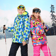 女童滑雪衣裤两件套儿童户外加厚保暖防水滑雪服男童冬季外套棉衣