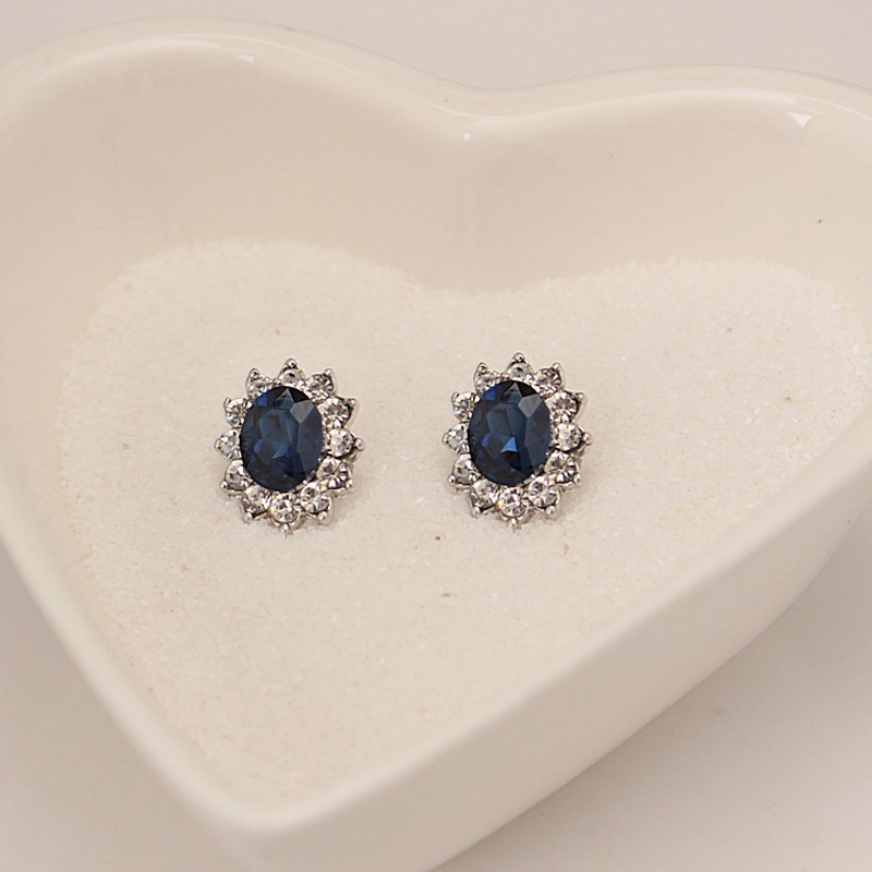 European and American High-End Diamond Sapphire Royal Princess Same Style Stud Earrings Necklace Set Cross-Border Jewelry Hot 3625