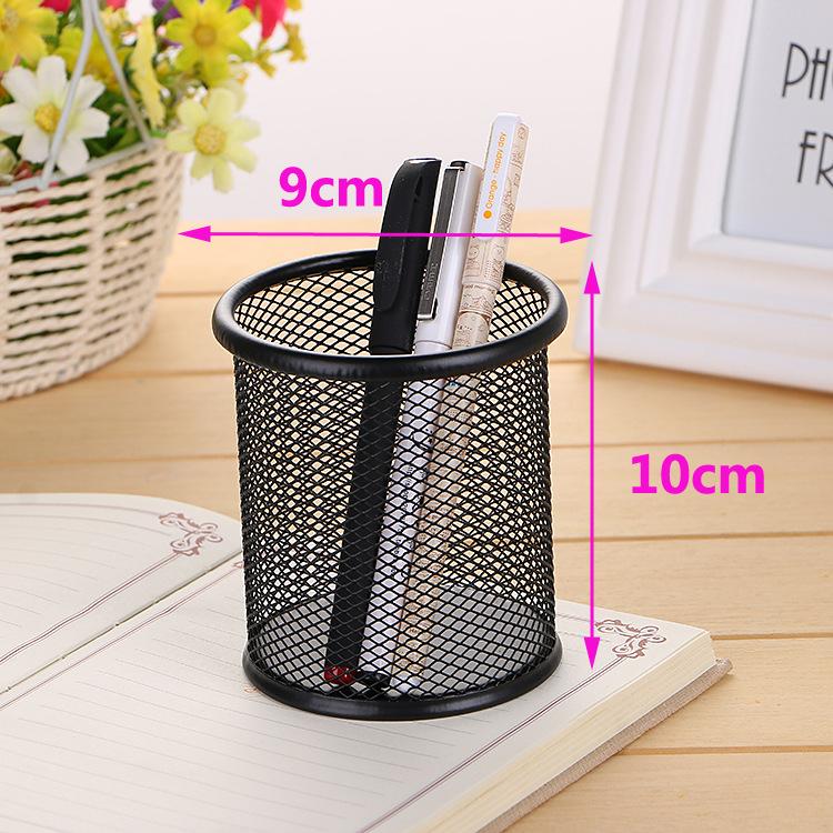 Office Supplies Simple Iron-Net Pen Container Student Stationery Metal Grid Iron Desktop Storage Bucket Factory Wholesale T