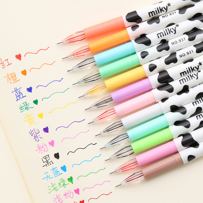 韩版卡通创意文具 milky奶牛12色钻石中性笔彩色 学生水笔签字笔
