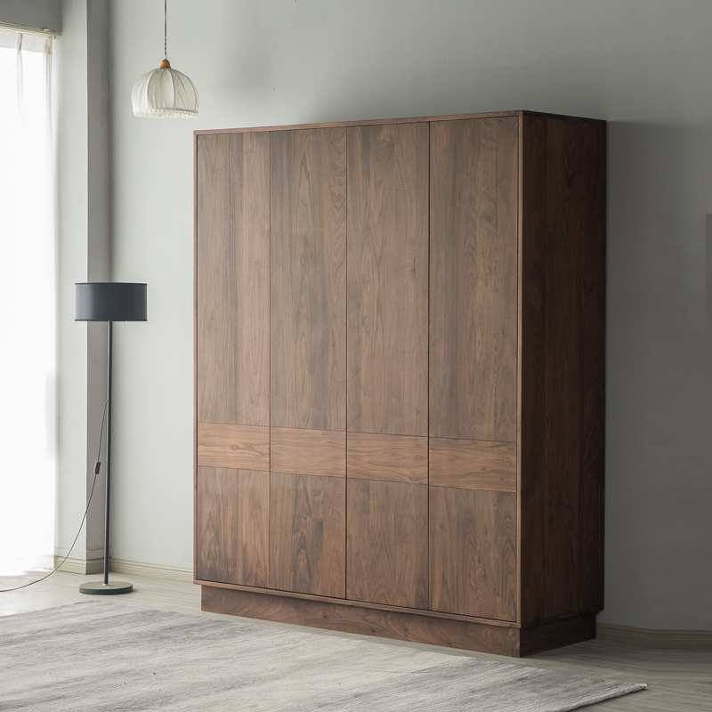 全黑胡桃木衣柜全实木原木全实木高端四门对开门北欧简约卧室衣橱