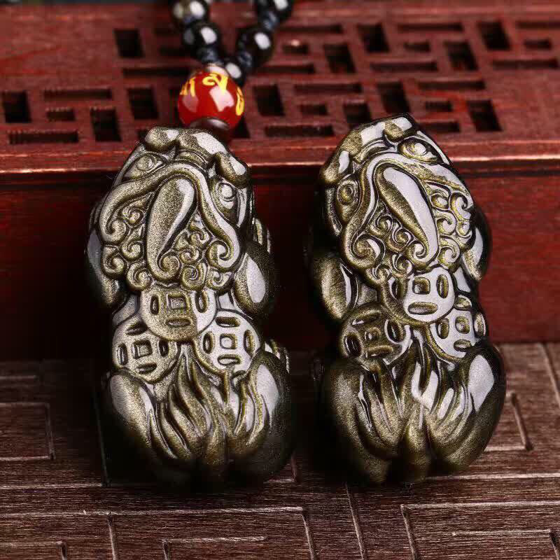 天然金曜石直头三钱貔貅吊坠项坠批发 男女款背三钱金曜石貔貅