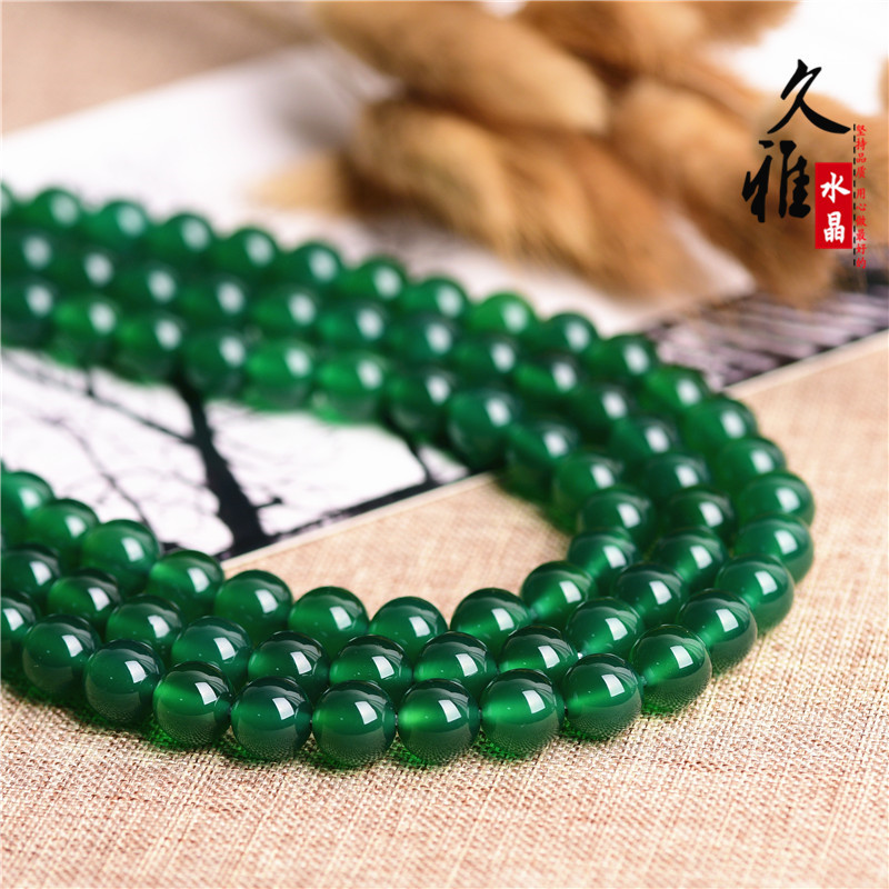 Jiuya Crystal 7a Grade Natural Green Agate Semi-Finished Loose Beads Diy Ornament String Beads Materials Wholesale