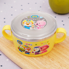 韩国进口啵乐乐儿童带盖小汤碗宝宝辅食碗Pororo儿童不锈钢餐具
