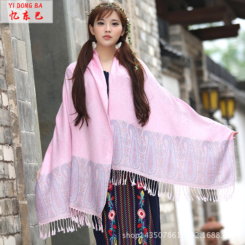 Ethnic Style Cashew Scarf Air Conditioning Talma Scarf Dual-Use Jacquard Tassel Spring and Summer Long Cotton Scarf for Women