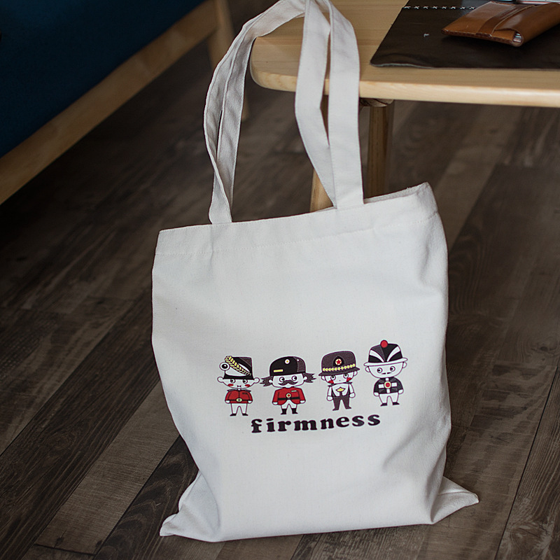 新款韩版印花firmness图案手工帆布包加厚环保袋简约文艺单肩包-阿里