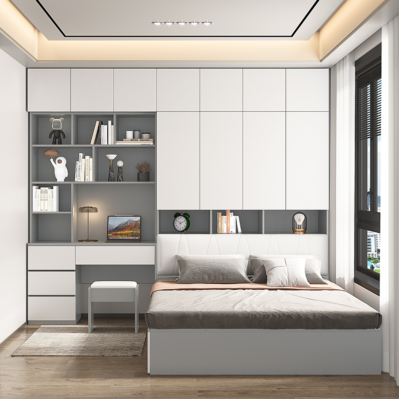 榻榻米床衣柜一体小户型靠墙现代简约卧室套装带书桌组合塌塌米床