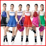 新款6色学生啦啦操啦啦队演出服健美操舞蹈表演服无袖连体裙代发