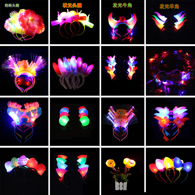 Horn Headband Luminous Antlers Rabbit Ears Hair Hoop Hairpin Concert Flash Headdress Toys Wholesale