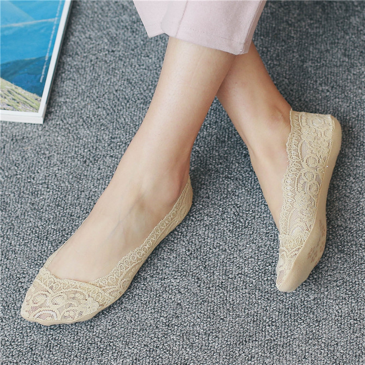 Summer Lace Ankle Socks Women Cotton Base Invisible Socks Non-Slip Tight Solid Color Zhuji Socks Women Low Top Shallow Mouth Socks