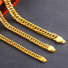 跨境爆款光面双扣仿黄金项链饰品男士越南沙金复古黄铜合金颈链子