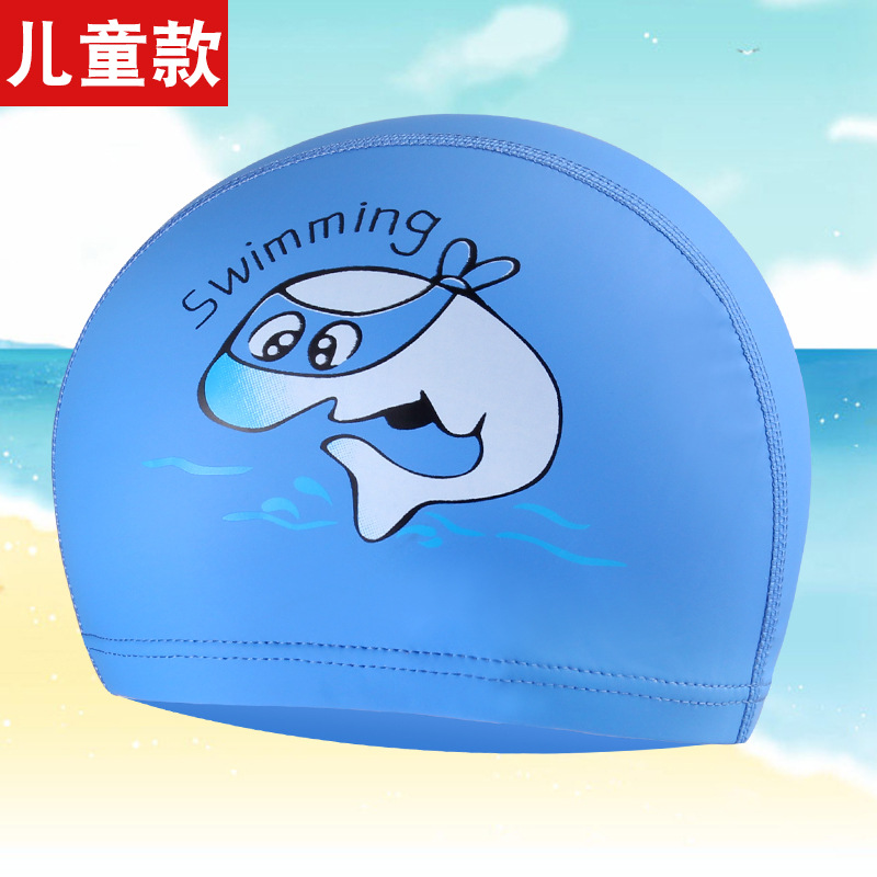 Professional Printing and Printing Logo Children's Swimming Cap Waterproof Hair Care PU Coating Swimming Cap Wholesale Cute Cartoon Swimming Cap