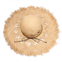 夏季拉菲草帽毛边女士大檐草帽遮阳帽沙滩帽出游帽子拉菲草草帽