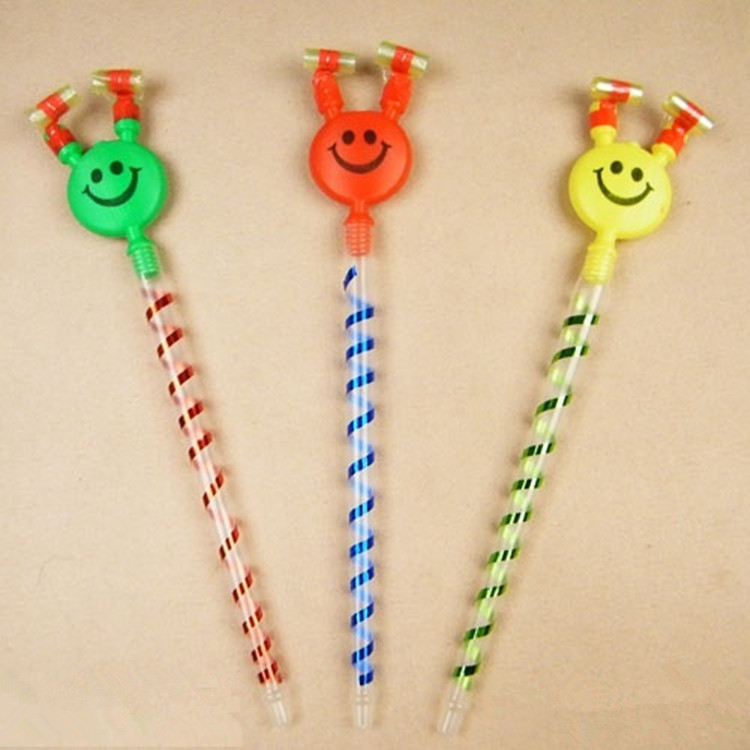 Large Blowouts Smiling Face Long Brush Holder Horn Whistle Party Horn Children's Toy Stall Supply Kindergarten Small Gift