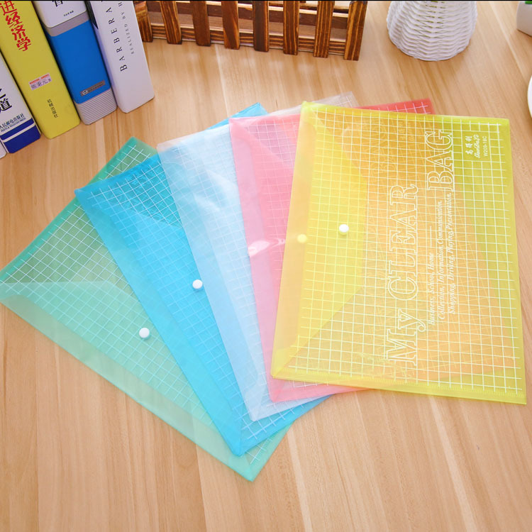 office stationery transparent snap file bag student plastic paper storage bag waterproof a4 color thickened file bag