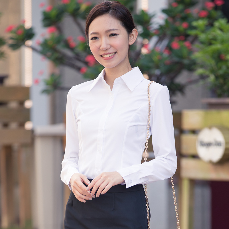 2024春秋韩版衬衫女白衬衫女长袖修身学生职业女装大码打底女衬衣