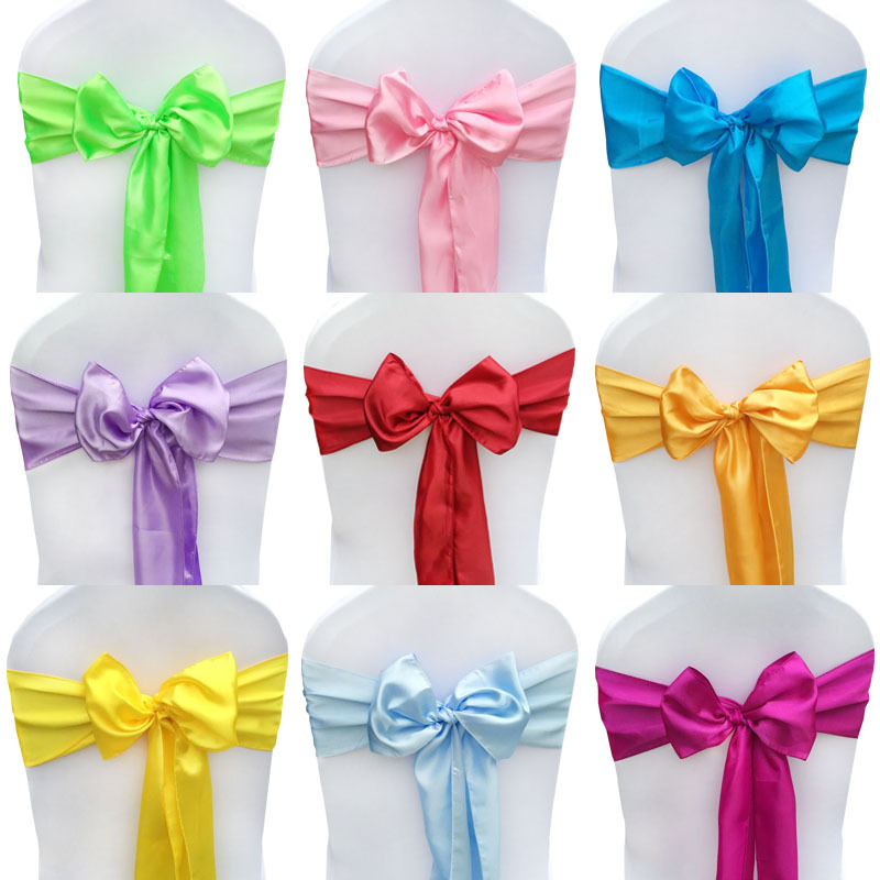 外贸缎带色丁婚庆宴会椅背装饰锁边飘带缎带丝带红色椅背花蝴蝶结