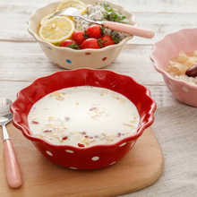 波点水果沙拉碗陶瓷大号拉面碗甜品麦片早餐饭碗可爱创意日式餐具