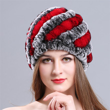新款编织獭兔毛皮草螺旋帽子中老年女秋冬加厚保暖包头毛线菠萝帽
