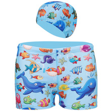 儿童平角卡通泳裤泳帽宝宝超人平角裤婴幼男孩大码儿童游泳衣套装