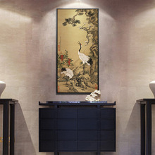 新中式客厅装饰画四联花鸟国画玄关竖版挂画山水沙发背景墙壁画