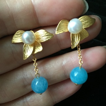 设计师手工b706065珍珠贝壳耳坠925纯银钉防过敏耳环首饰-阿里巴巴