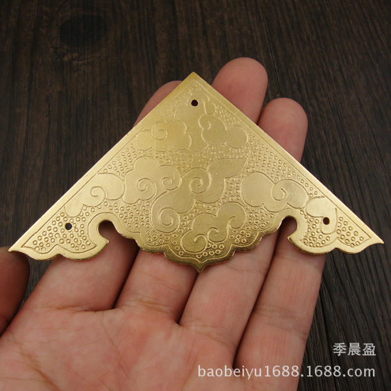 te059云纹带点角片 仿古角花中式家具五金铜配件纯铜黄铜护角贴角