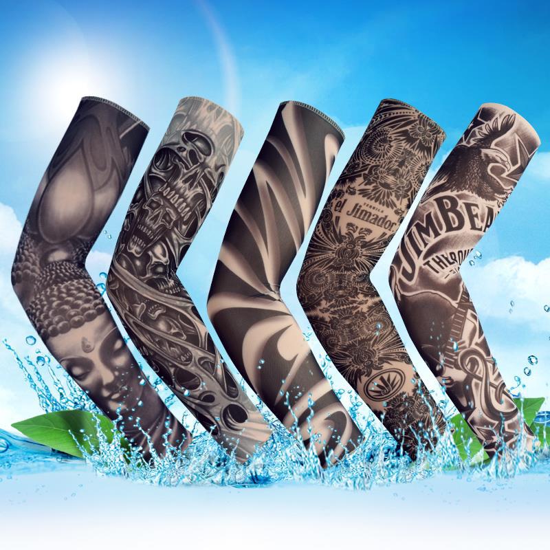 wholesale tattoo oversleeve flower arm sleeve tattoo men and women ice-cold oversleeves summer cycling driving sunscreen arm sleeves oversleeves