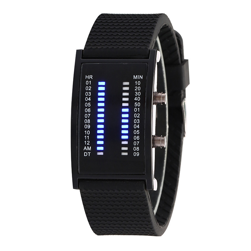 外贸批发双排灯led蓝光电子 男女士创意运动硅胶金属新款手表厂家