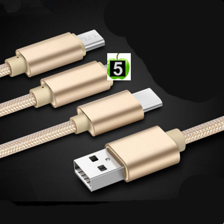 three-in-one data cable metal one-to-three aluminum alloy nylon braided data cable multi-function mobile phone charging cable