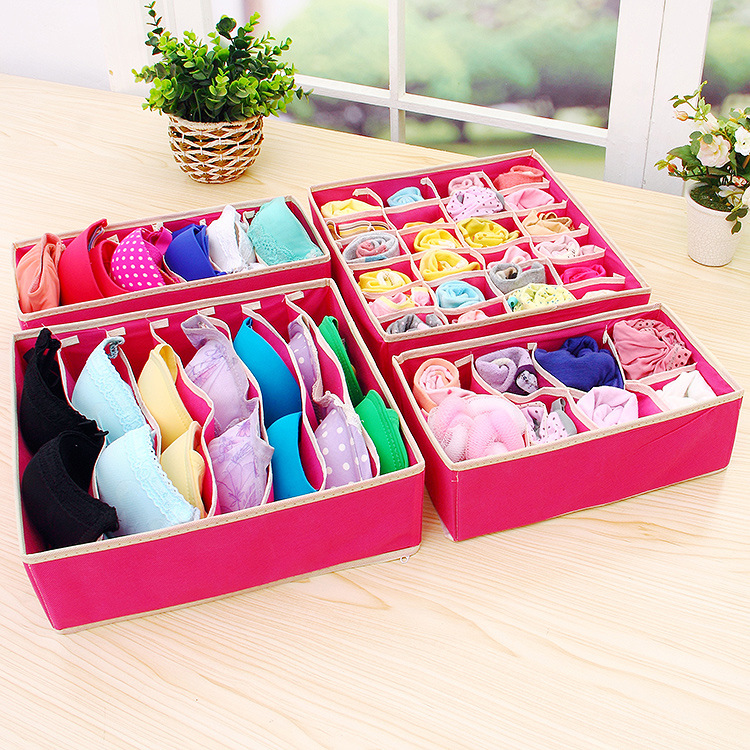 M Light Gray Underwear Storage Box Four-Piece Socks Storage Box Fabric Home Bra Organizing Box Finishing