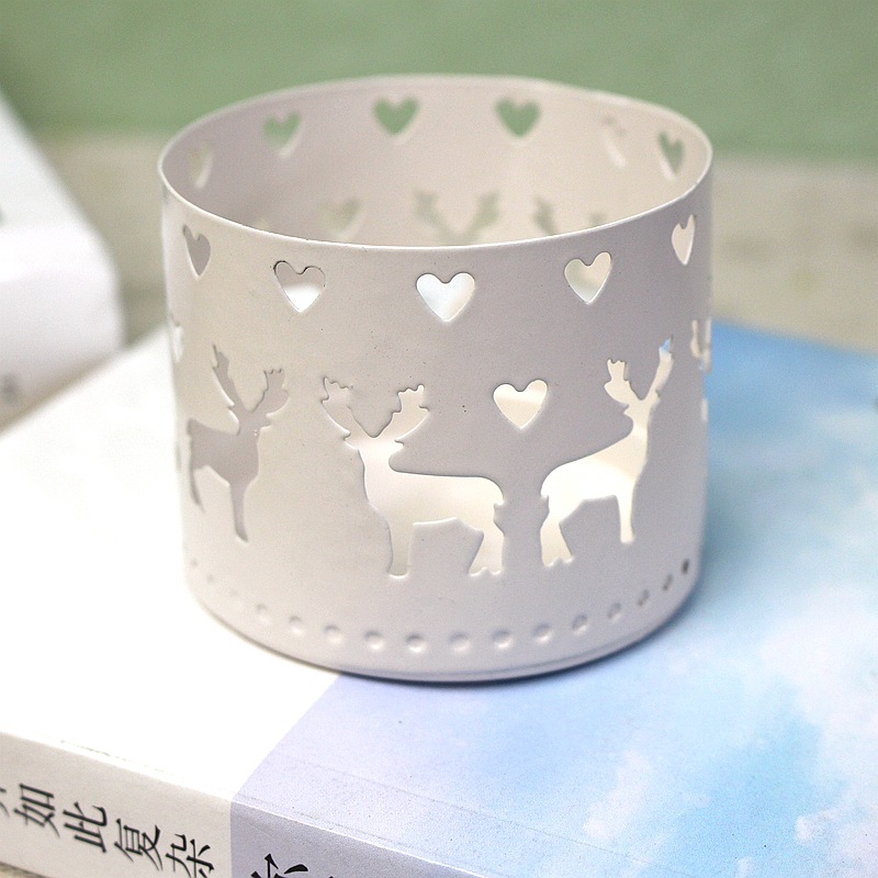 圣诞系列直筒镂空铁艺烛台 欧式创意节日气氛装饰品工艺品摆件