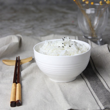 批发日式和风陶瓷碗家用白色楼梯纹小汤碗简约饭碗沙拉碗加厚