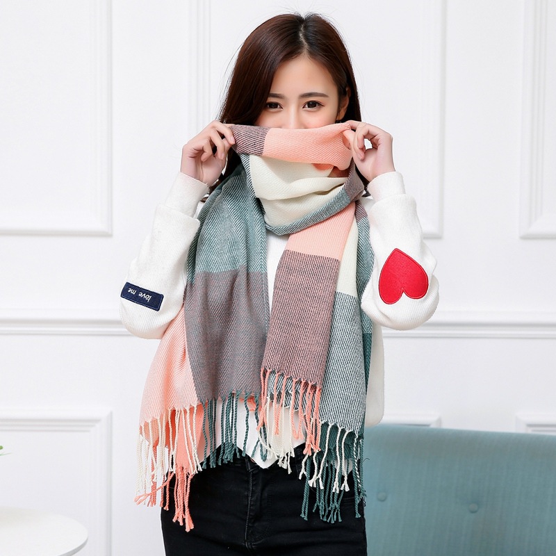 korean style autumn and winter warm cashmere tassel student new plaid scarf female winter all-matching shawl factory wholesale