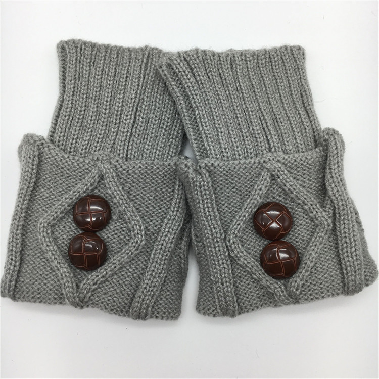 Autumn and Winter Women's Boots Sets of Short Foot Sock Wool Knitted Warm Buttons Booties Mid-Calf Wool Foot Sock Diamond Buckle Foot Sock