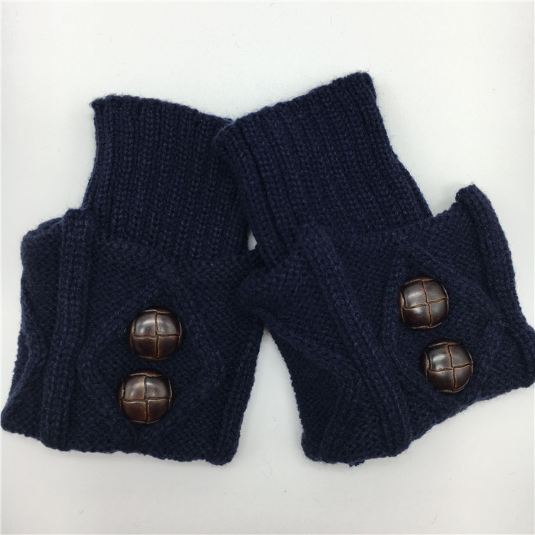 Autumn and Winter Women's Boots Sets of Short Foot Sock Wool Knitted Warm Buttons Booties Mid-Calf Wool Foot Sock Diamond Buckle Foot Sock