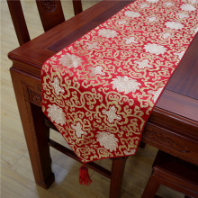 桌旗中式红色喜庆丝绸锦缎缎面古典餐桌茶几刺绣流苏长桌布定制做