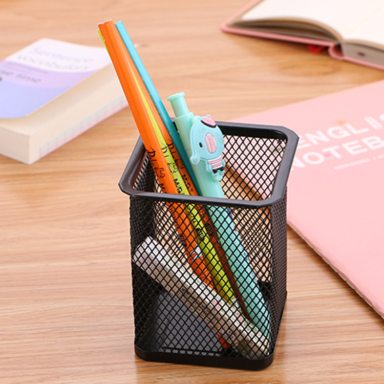 Office Supplies Simple Iron-Net Pen Container Student Stationery Metal Grid Iron Desktop Storage Bucket Factory Wholesale T