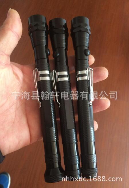 跨境货源3LED磁吸工具捡拾器多功能笔形灯软管伸缩强磁天线手电筒