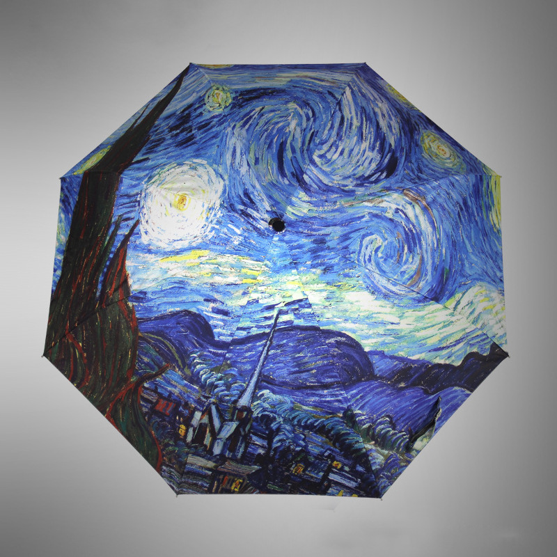 梵高星空金盏花杏枝油画伞三折防雨防晒晴雨伞广告礼品伞-阿里巴巴