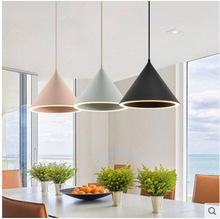 北欧后现代铝材马卡龙餐厅吊灯三头吧台客厅卧室创意圆锥光环灯具