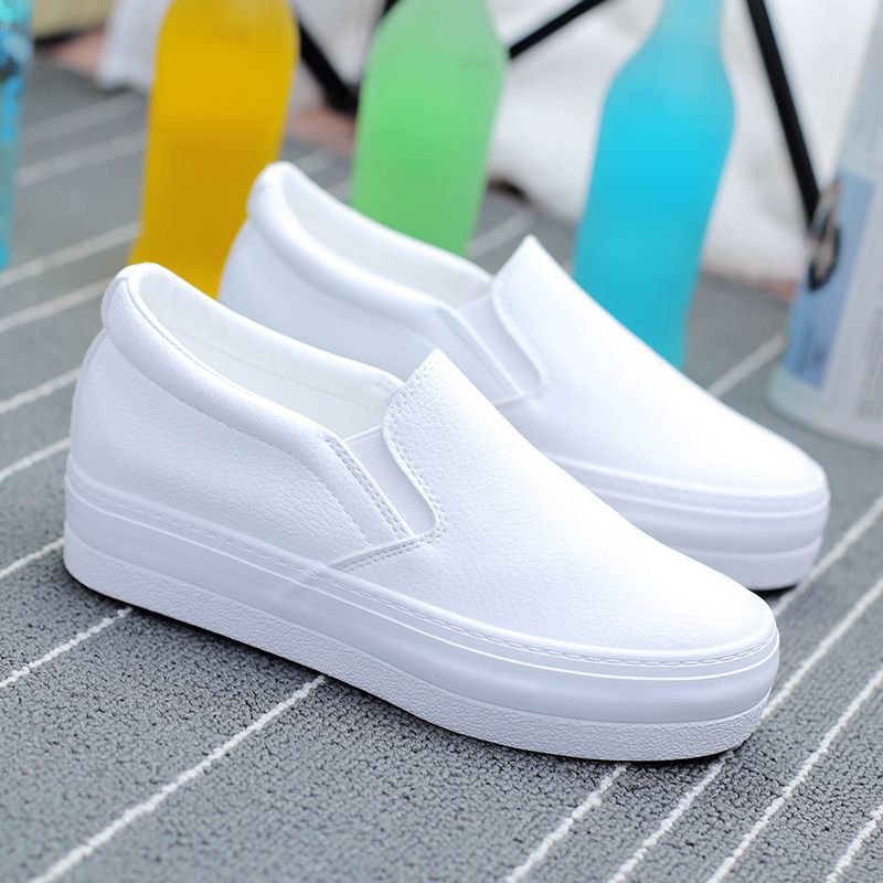 ddoo canvas shoes spring/summer autumn height increasing women‘s shoes slip-on platform white shoes lazy shoes leather sneakers 6606