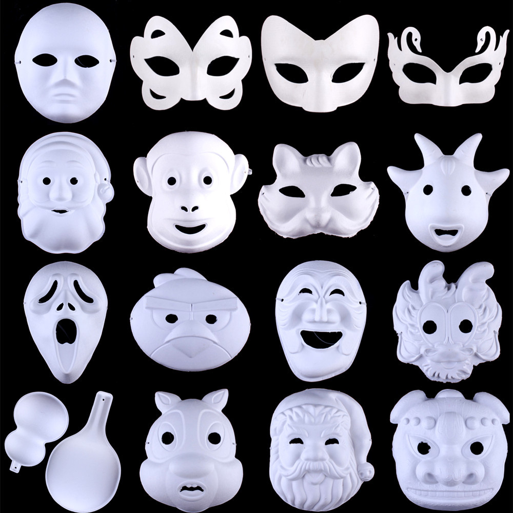 威尼斯白色手绘画画面具diy纸浆面具男女款动物面具京剧面具