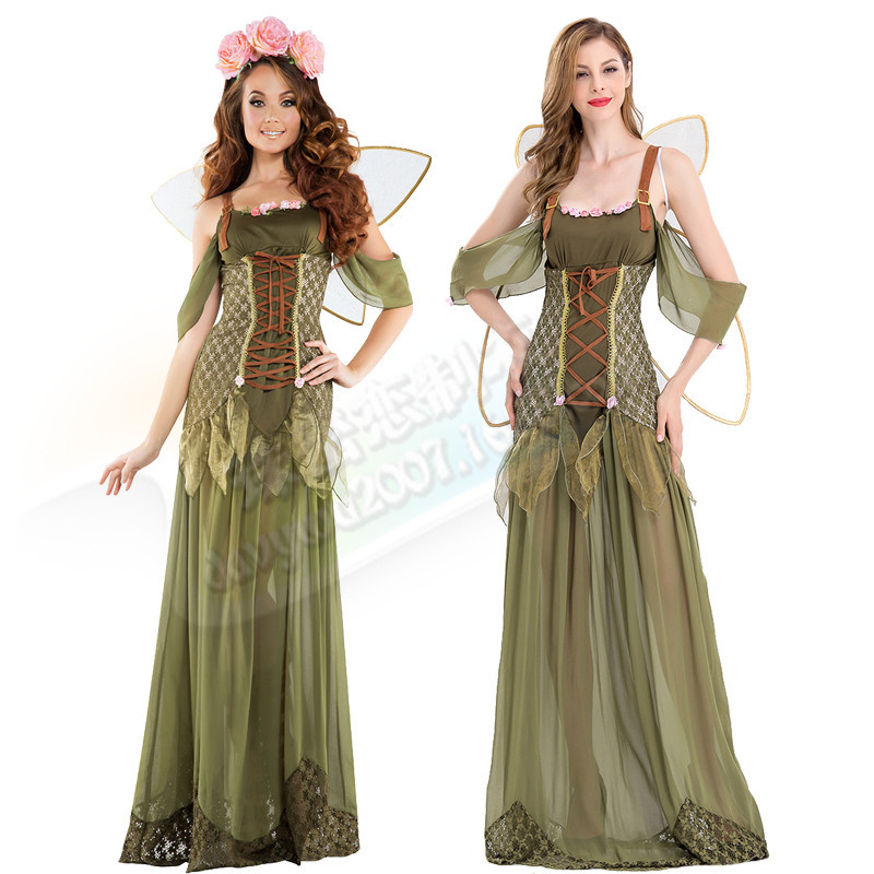 新款实拍分码万圣节服装森林绿色花仙子公主天使服装ds演出服
