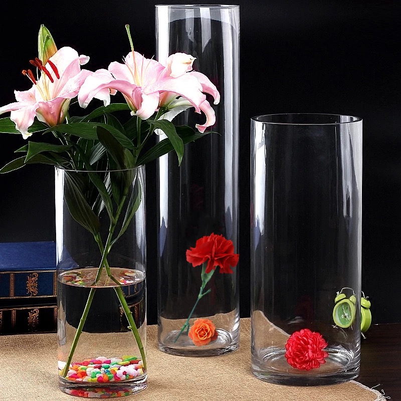 大号透明直筒玻璃批发花瓶富贵竹鲜花水培花器干花摆件ins风