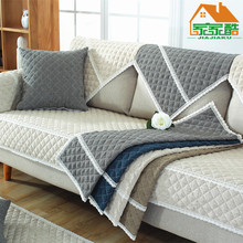 新款亚麻纯色绗缝简约布艺沙发垫坐垫防滑沙发套批发厂家一件代发