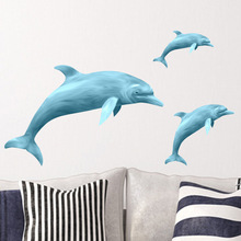 MT1329蓝色海豚北欧风格可移除PVC透明贴纸客厅卧室浴室装饰墙贴