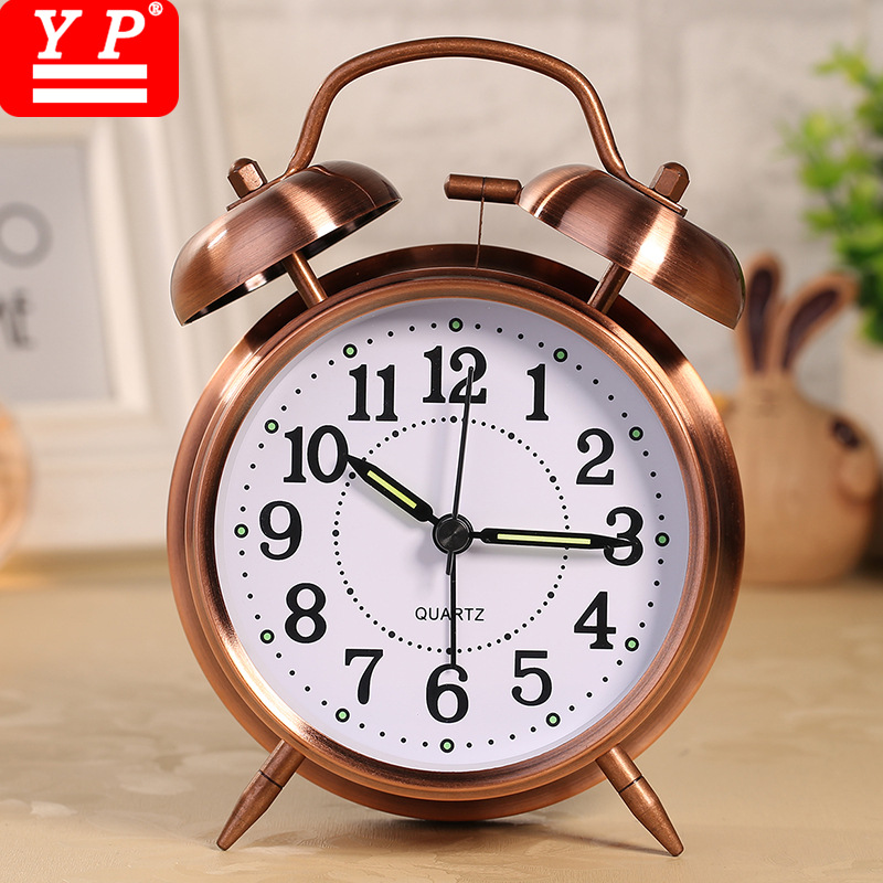 youpin creative metal texture mute luminous alarm clock classic double bell ringing bell