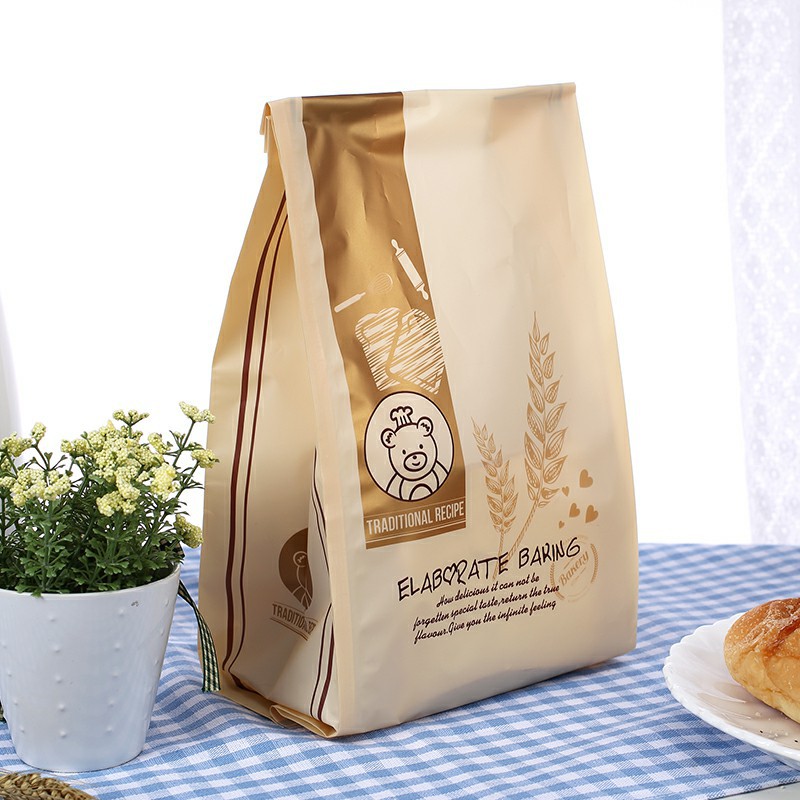 Wholesale Western Pastry Sliced Toast Bogus Kraft Paper Bread Bag Transparent Window Oil-Proof Baking Self-Supporting Packing Bag