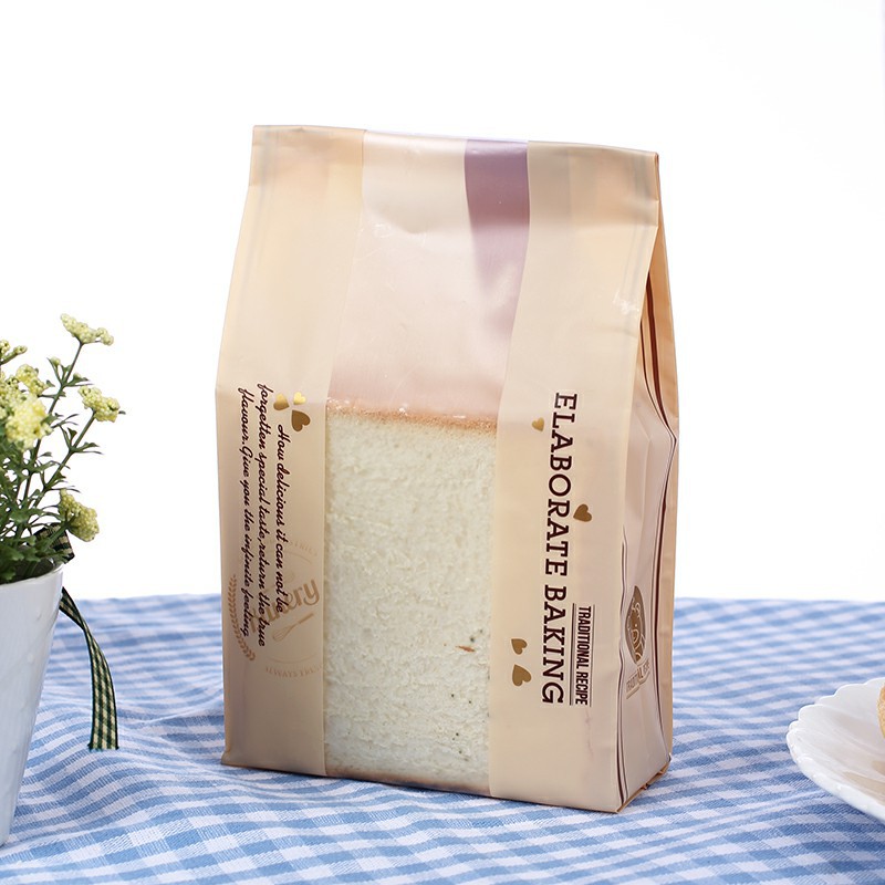 Wholesale Western Pastry Sliced Toast Bogus Kraft Paper Bread Bag Transparent Window Oil-Proof Baking Self-Supporting Packing Bag